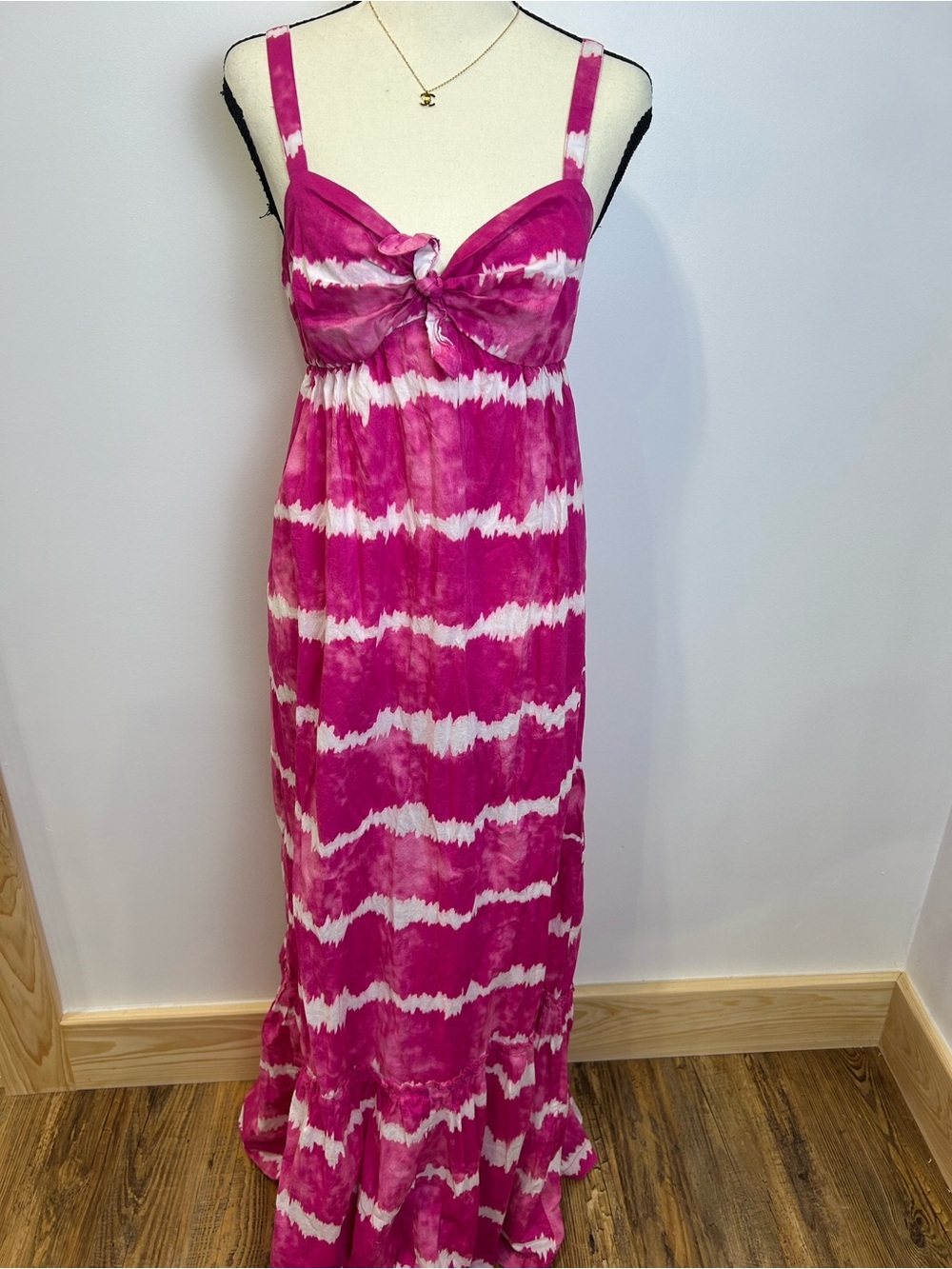 100% Cotton 
Faded Glory Pink and White Tie-Dye Maxi Dress